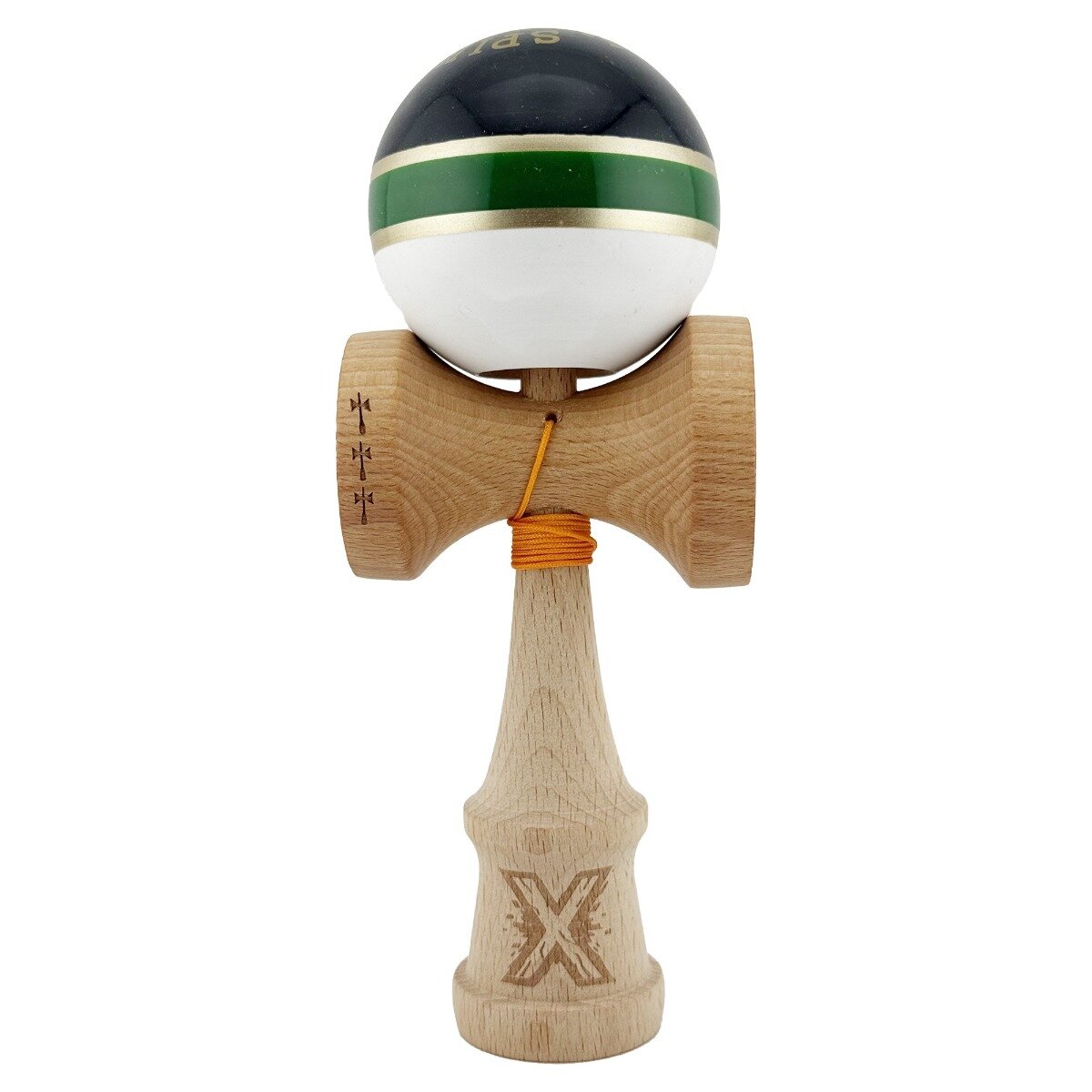 Kendama X Jucarie de indemanare din lemn Royal Spike Flippy Super Sticky 18 cm Negru Verde Gold Alb