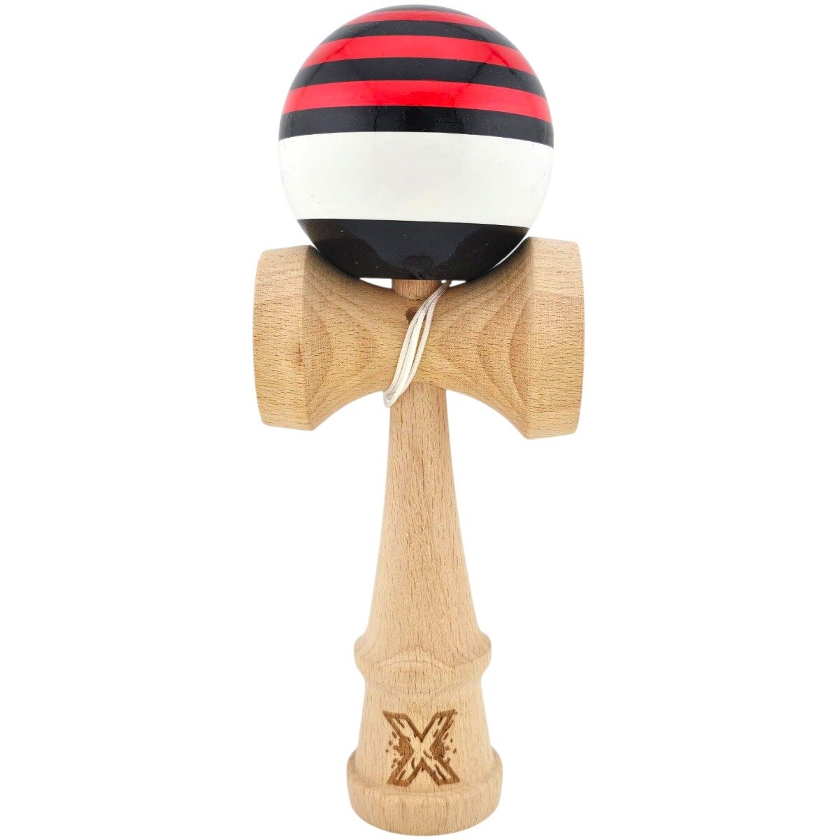 Kendama X Jucarie de indemanare din lemn Super Sticky 18 cm Rosu Negru Alb