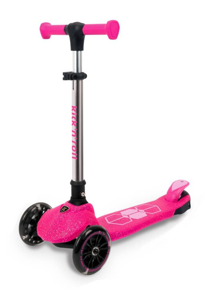 Kick n Roll Trotineta pliabila cu 3 roti luminoase ghidon reglabil si platforma cu banda LED Kick'n Roll L5 Jelly Roz