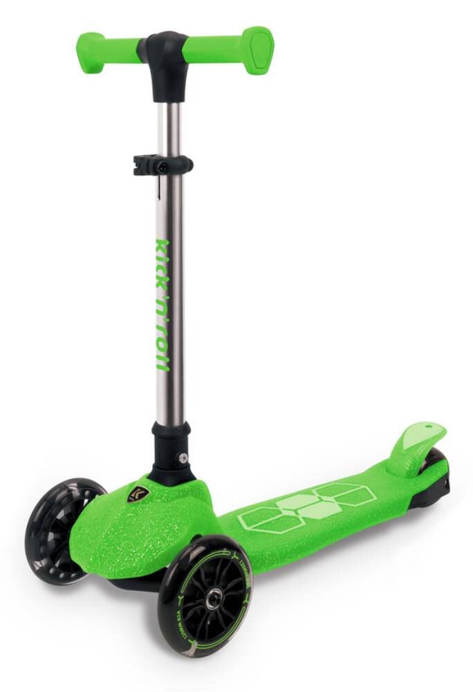 Kick n Roll Trotineta pliabila cu 3 roti luminoase ghidon reglabil si platforma cu banda LED Kick'n Roll L5 Jelly Verde