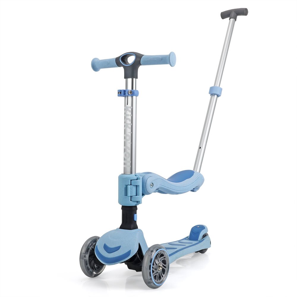Kick n Roll Trotineta pliabila cu 3 roti luminoase ghidon reglabil si scaun detasabil 3 in 1 Kick'n Roll S6 Eco Albastru