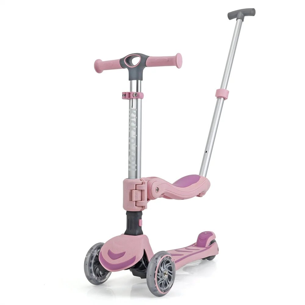 Kick n Roll Trotineta pliabila cu 3 roti luminoase ghidon reglabil si scaun detasabil 3 in 1 Kick'n Roll S6 Eco Roz