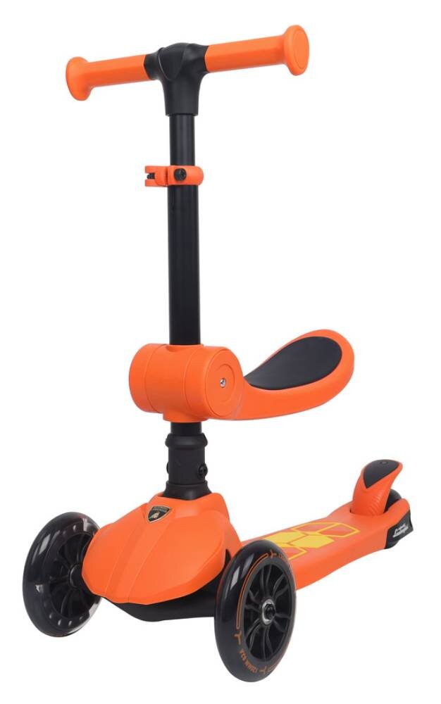 Kick n Roll Trotineta pliabila cu 3 roti luminoase ghidon reglabil si scaun retractabil 2 in 1 Kick'n Roll Lamborghini L5 Portocaliu