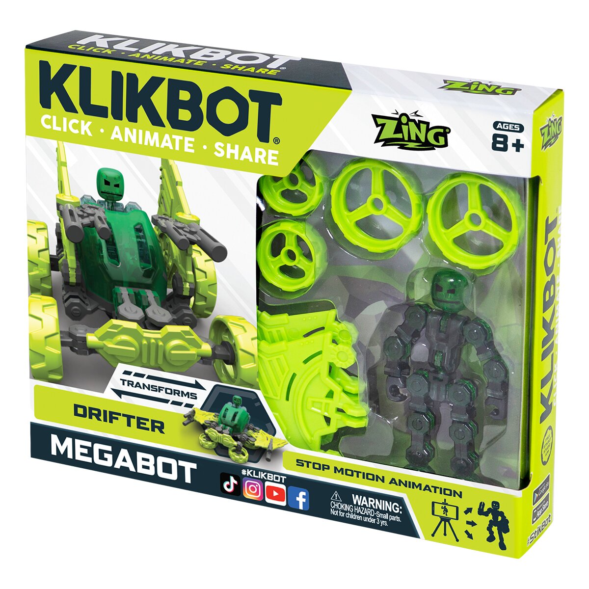 Klikbot Set Figurina Robot articulat transformabil Megabots Drifter Green