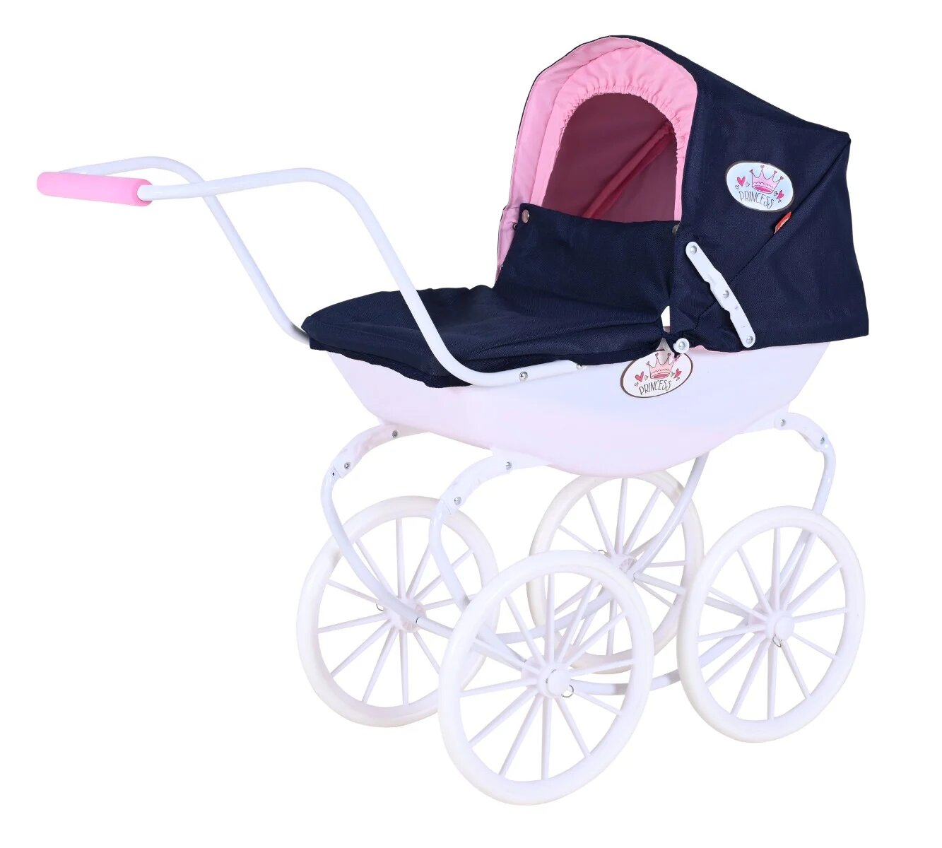 KNORR TOYS Carucior retro pentru papusi Classic copertina reglabila 80 x 31 x 71 cm Navy Blue Rose Princess