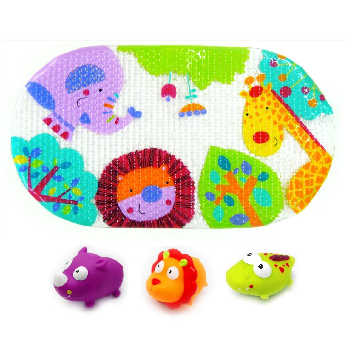 KNORR TOYS Set covoras de baie si 3 jucarii animalele junglei 69 x 39 cm