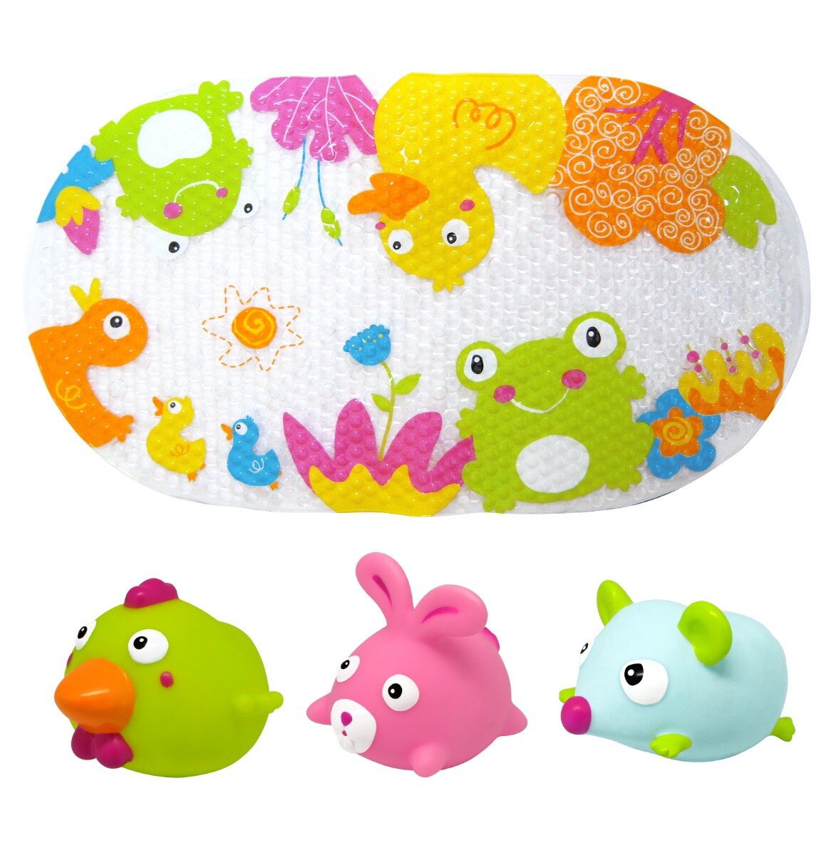 KNORR TOYS Set covoras de baie si 3 jucarii animalute 69 x 39 cm
