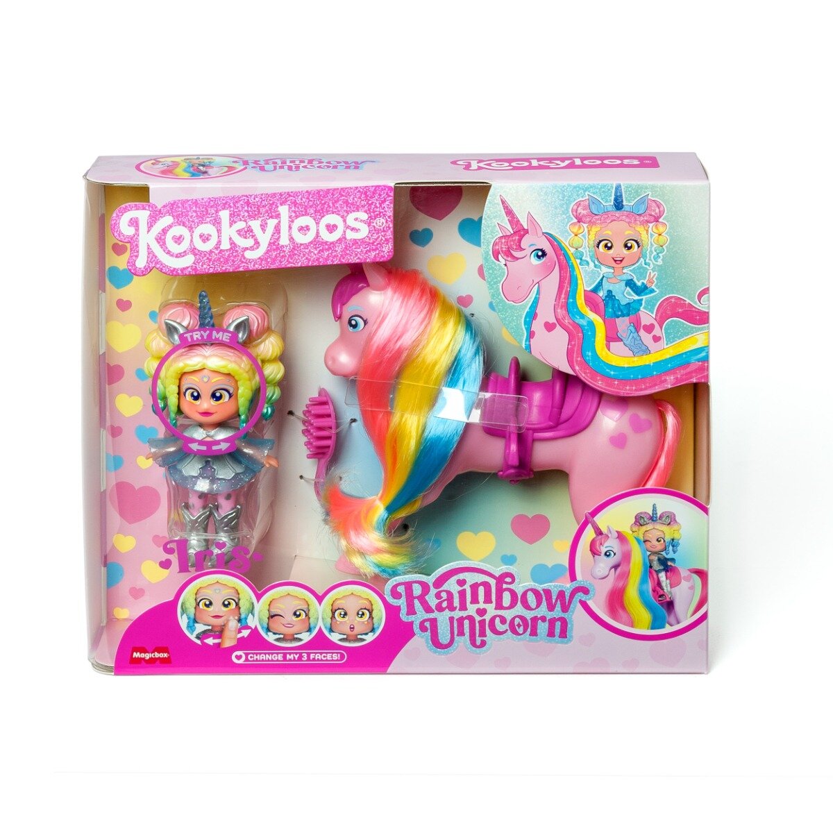 Kookyloos Set de joaca cu papusa Iris si Rainbow Unicorn
