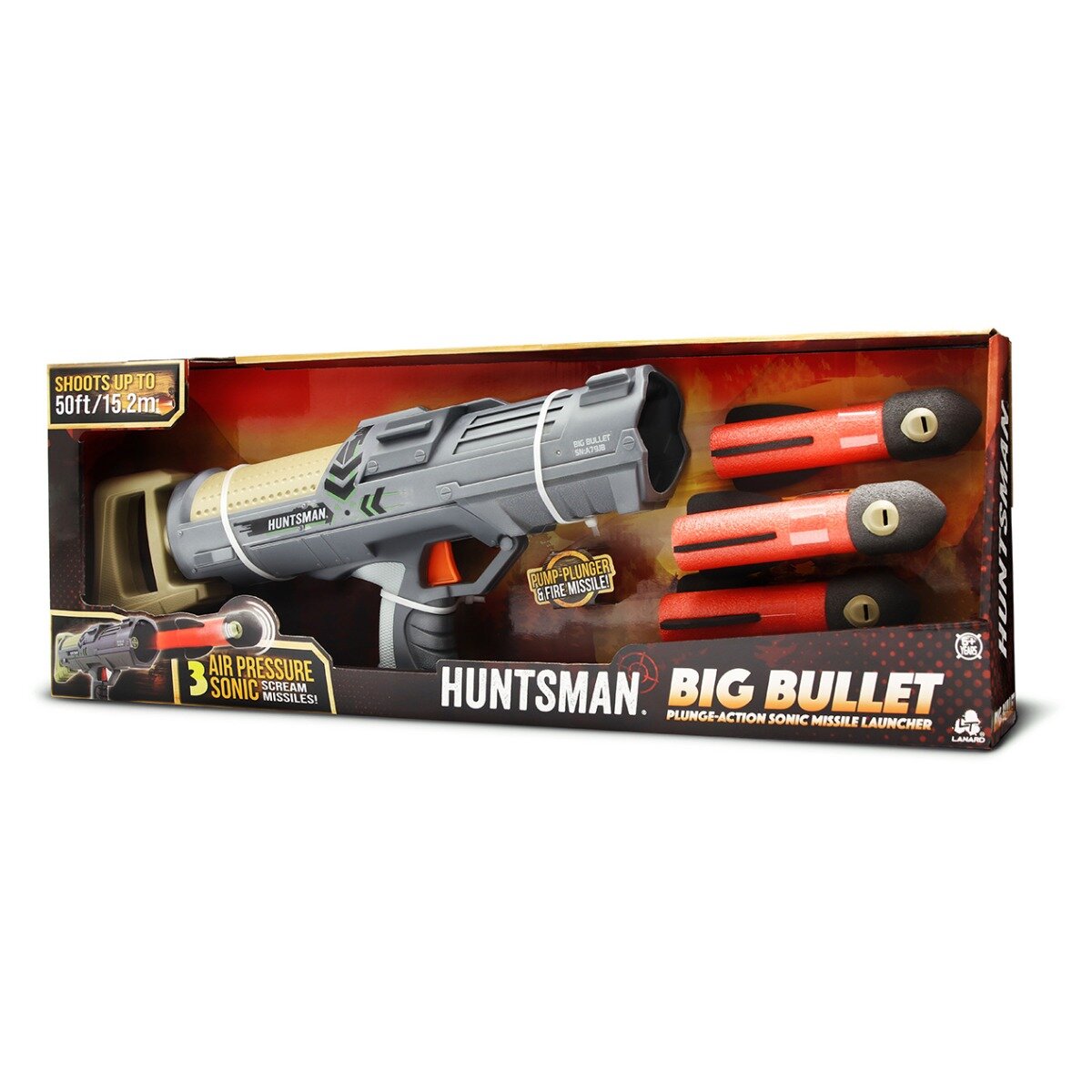 Lanard Toys Lansator Big Bullet cu 3 rachete din burete Huntsman