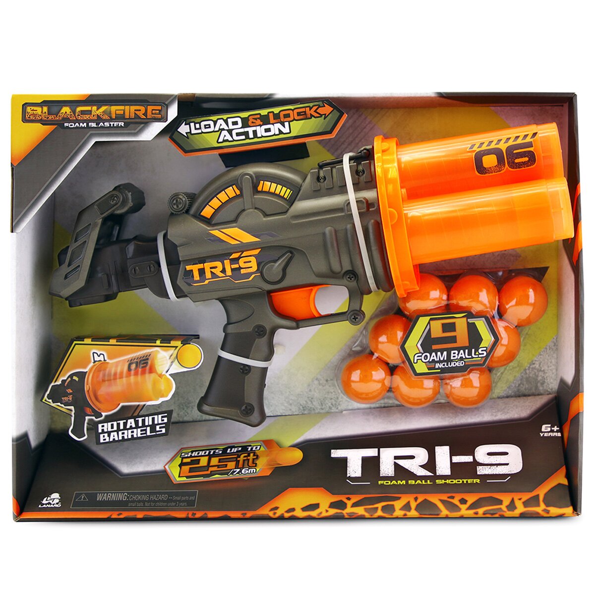 Lanard Toys Lansator Tri-9 cu 9 bile din burete Blackfire