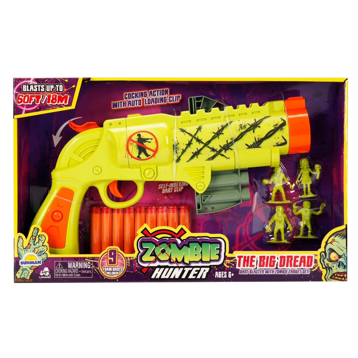 Lanard Toys Pistol cu 9 sageti din burete Zombie Hunter