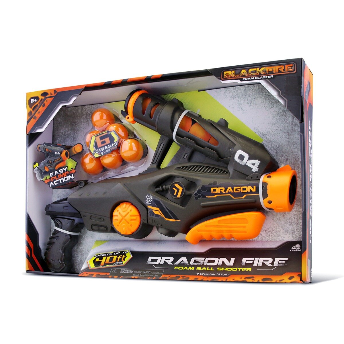 Lanard Toys Pistol Dragon Fire cu 6 bile din burete Blackfire