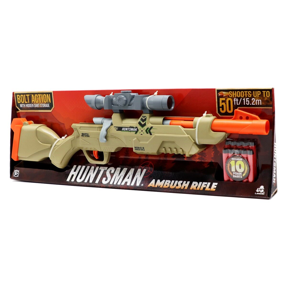 Lanard Toys Pusca Ambush Rifle cu 10 sageti din burete Huntsman