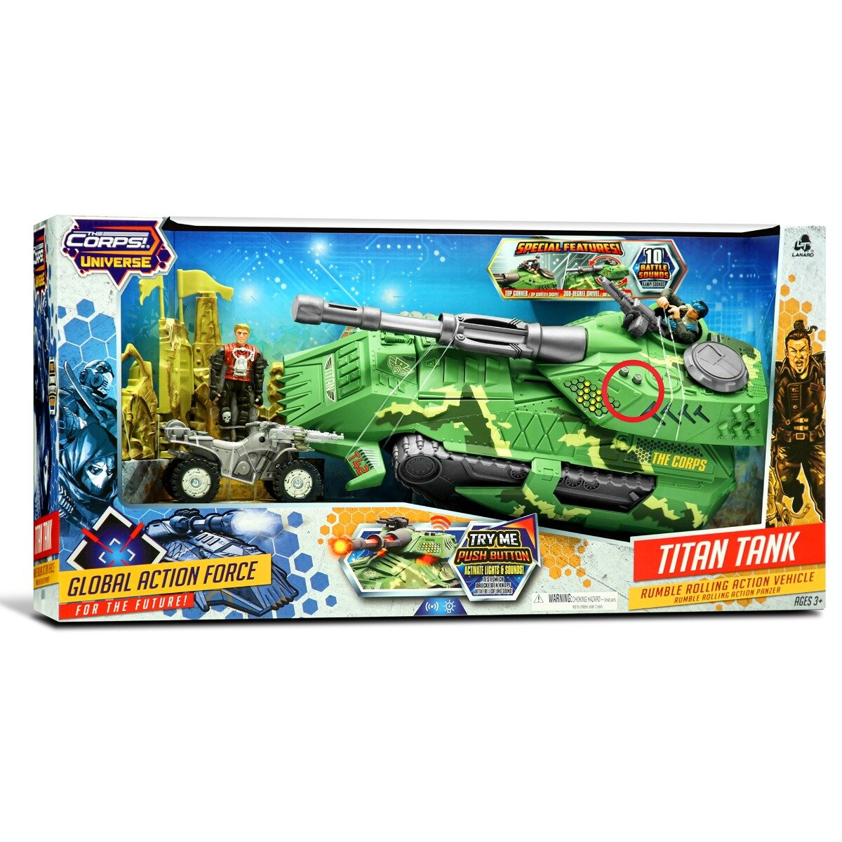 Lanard Toys Set de joaca cu tanc de lupta si 2 figurine The Corps Universe