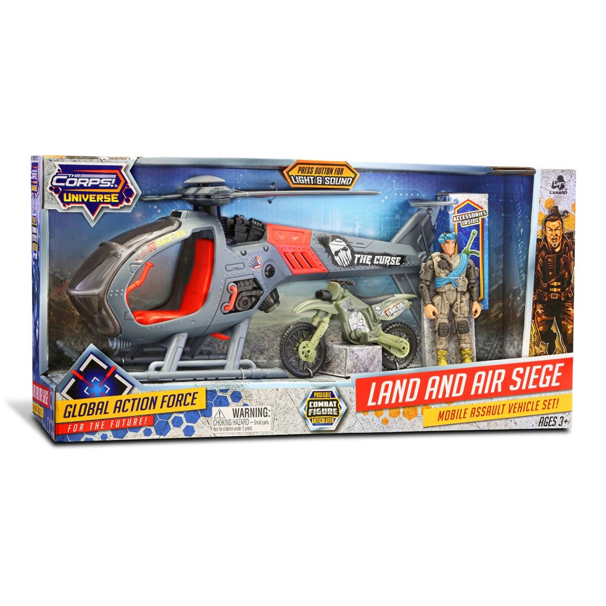 Lanard Toys Set elicopter motocicleta si figurina The Corps Universe