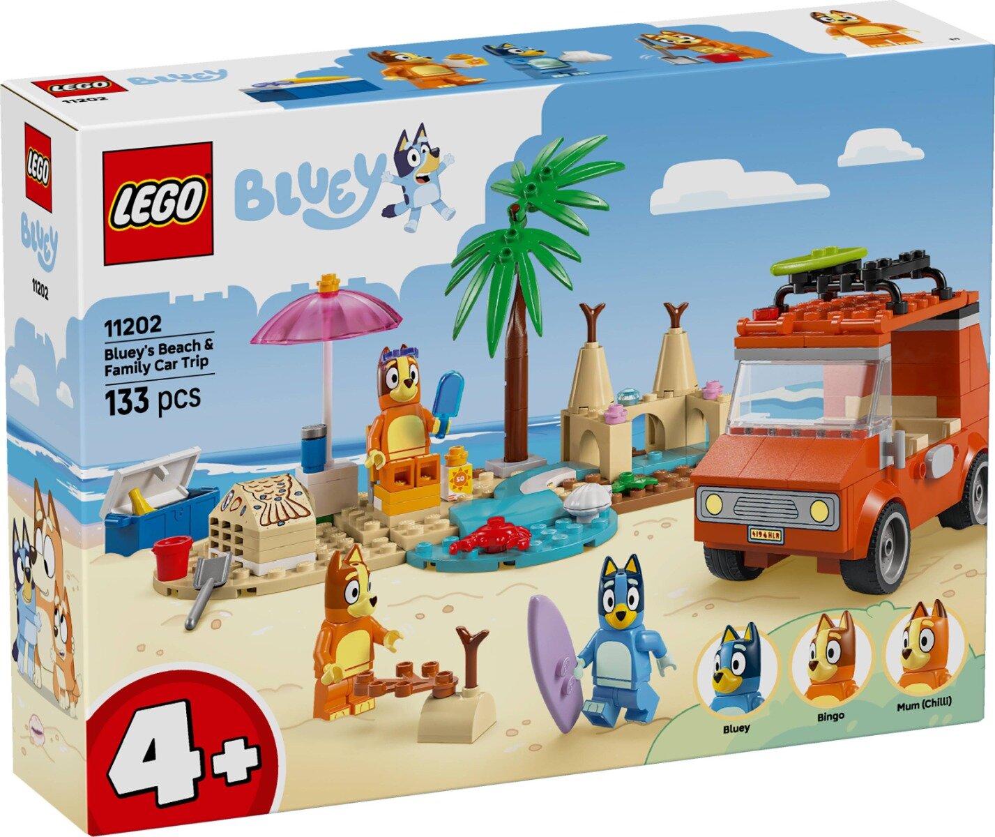 LEGO® Bluey - Calatoria familiei lui Blue cu masina la plaja (11202)