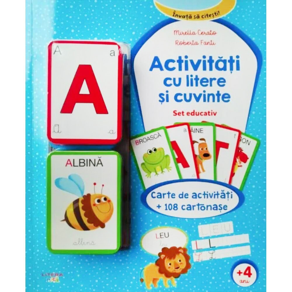 Litera Carte de activitati cu 108 cartonase Activitati cu litere si cuvinte