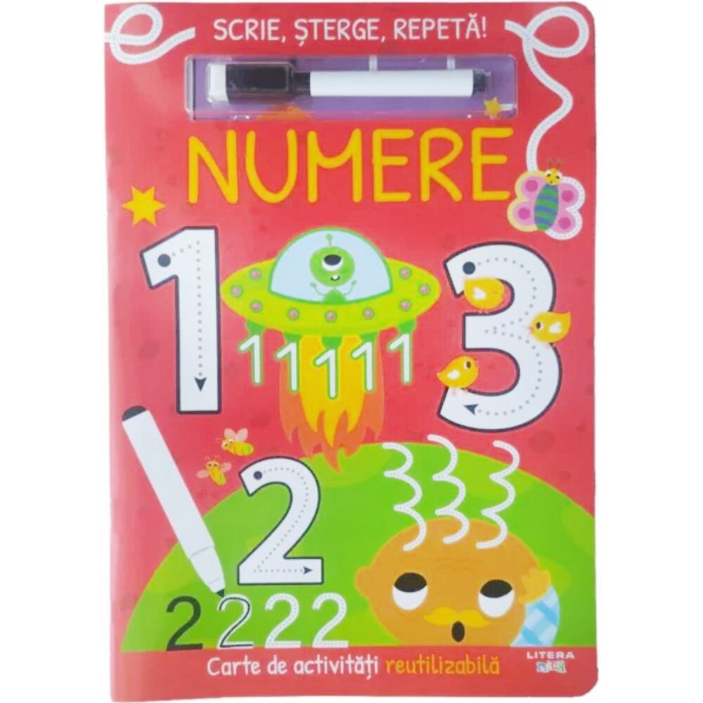 Litera Carte de activitati reutilizabila Scrie Sterge Repeta Numere 1 2 3