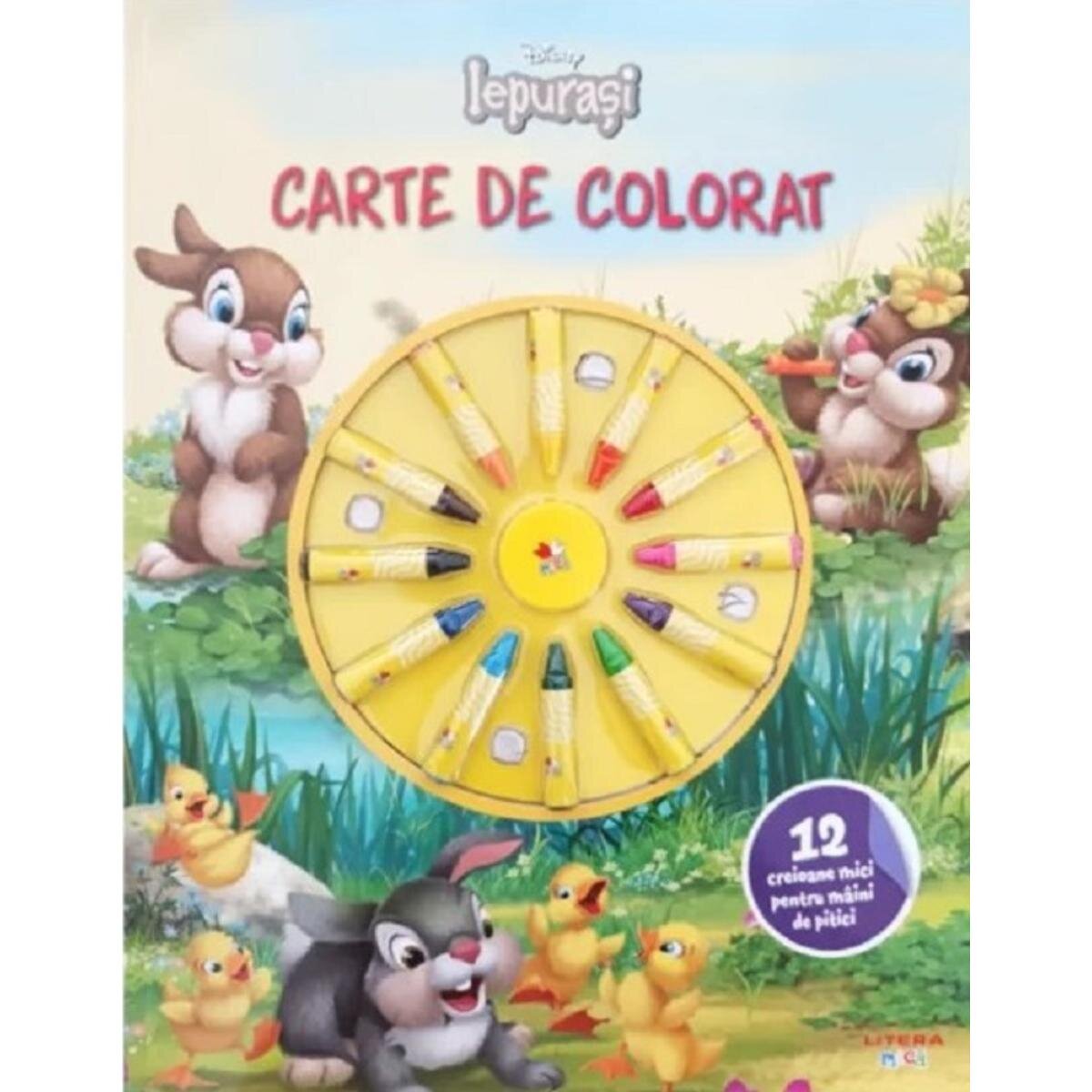 Litera Disney Iepurasi Carte de colorat 12 creioane mici pentru maini de pitici