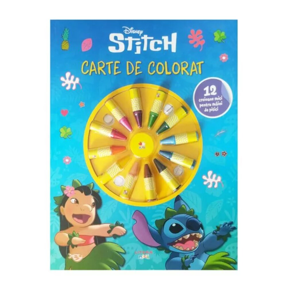 Litera Disney Stitch Carte de colorat 12 creioane mici pentru maini de pitici