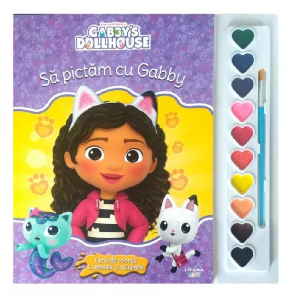 Litera Gabbys Dollhouse Sa pictam cu Gabby Carte de colorat cu pensula si acuarele