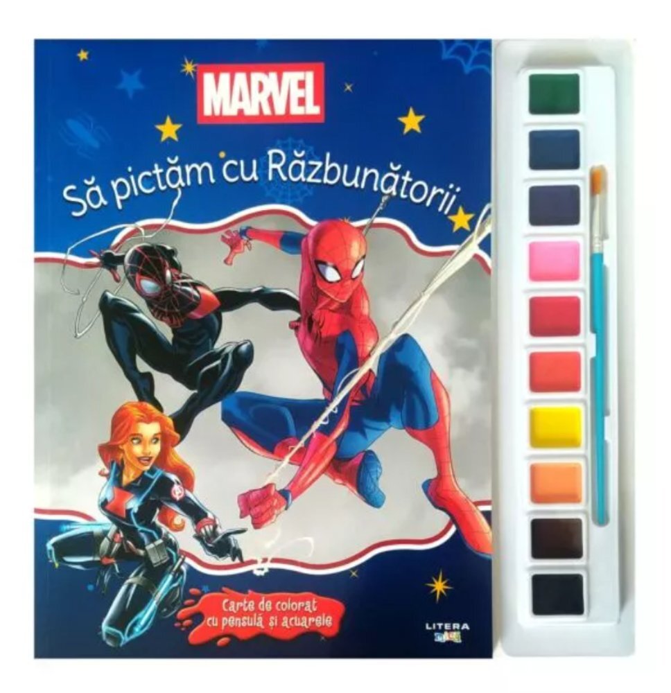 Litera Marvel Sa pictam cu Razbunatorii Carte de colorat cu pensula si acuarele