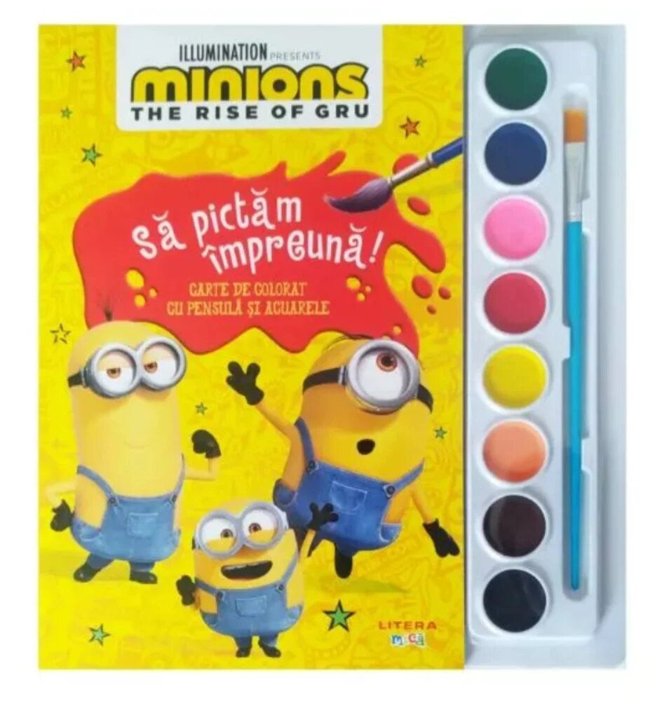 Litera Minions Sa pictam impreuna Carte de colorat cu pensula si acuarele