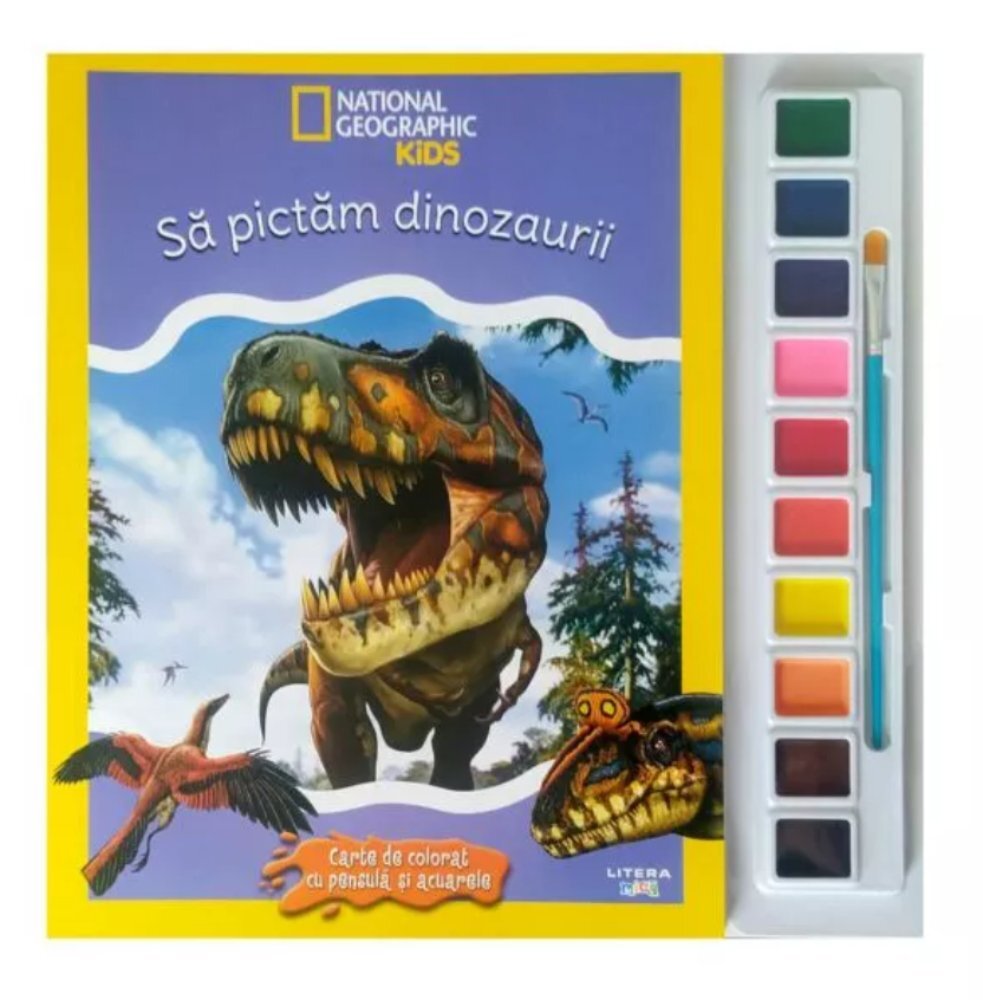 Litera National Geographic Kids Sa pictam dinozaurii Carte de colorat cu pensula si acuarele
