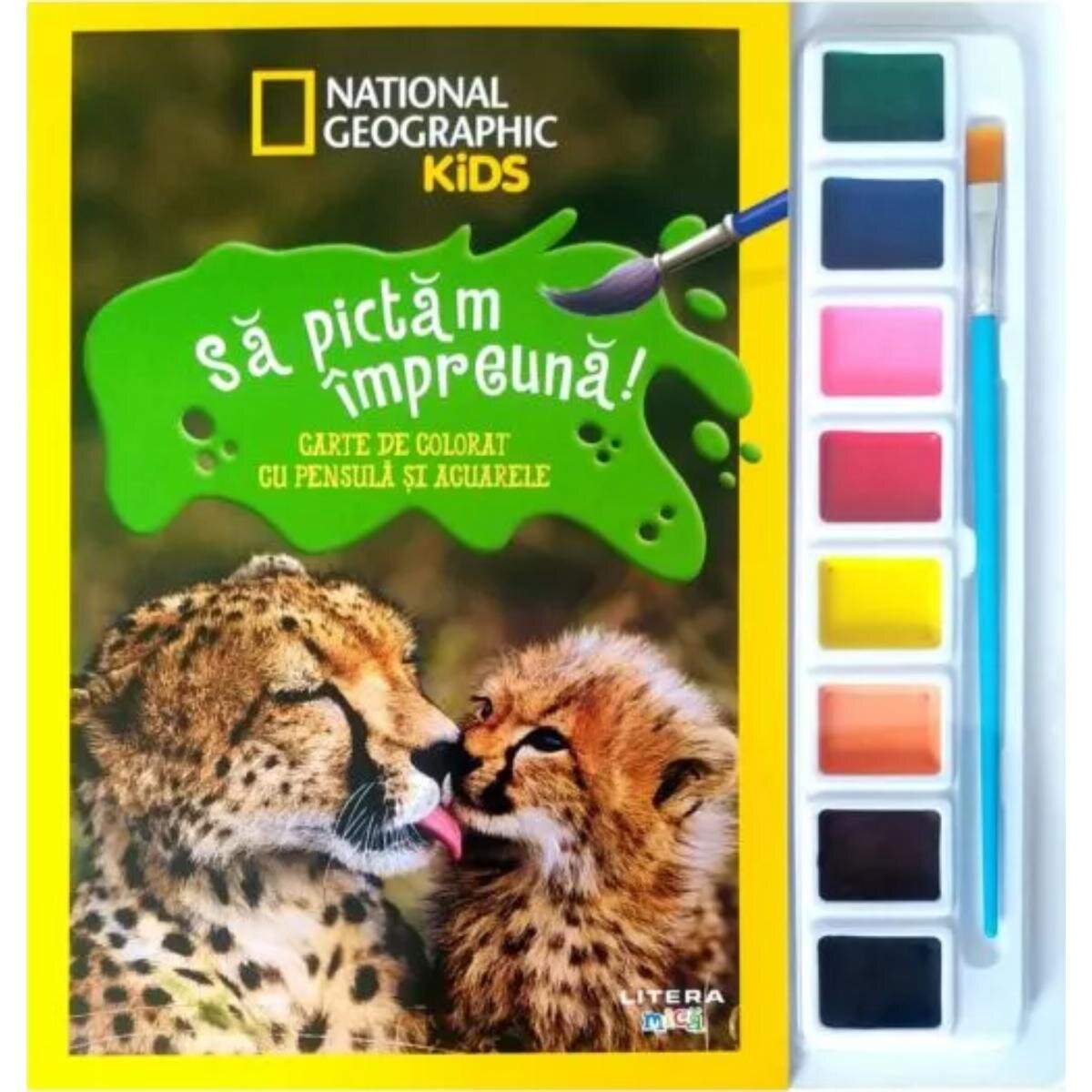 Litera National Geographic Kids Sa pictam impreuna! Carte de colorat cu pensula si acuarele