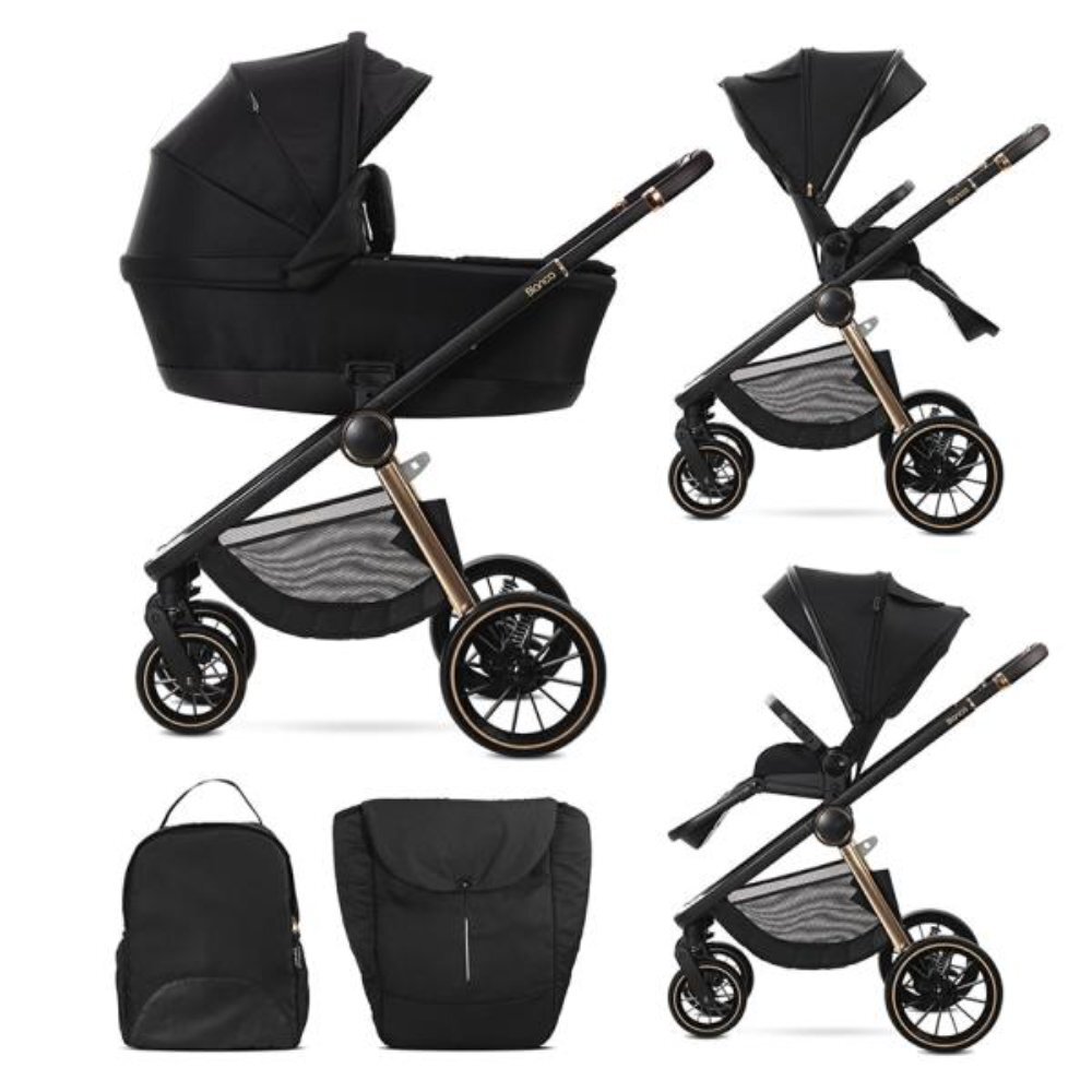 LORELLI Carucior set 2 in 1 Bianca cos landou individual cu maner de transport cadru din aluminiu pana la 22 kg Black