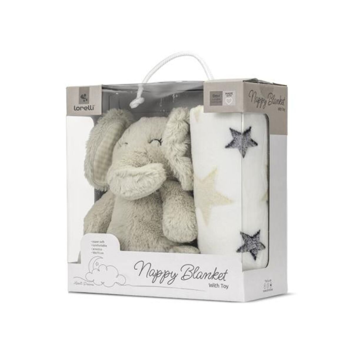 LORELLI Paturica moale cu jucarie din plus Nappy 90 x 75 cm Elefant Beige