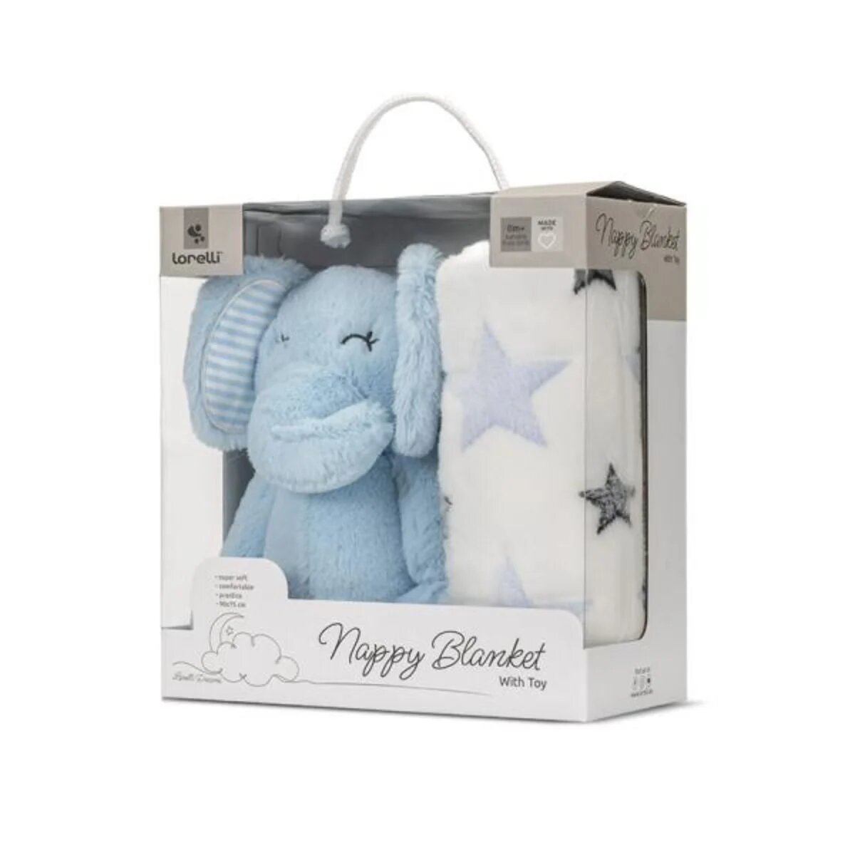 LORELLI Paturica moale cu jucarie din plus Nappy 90 x 75 cm Elefant Blue