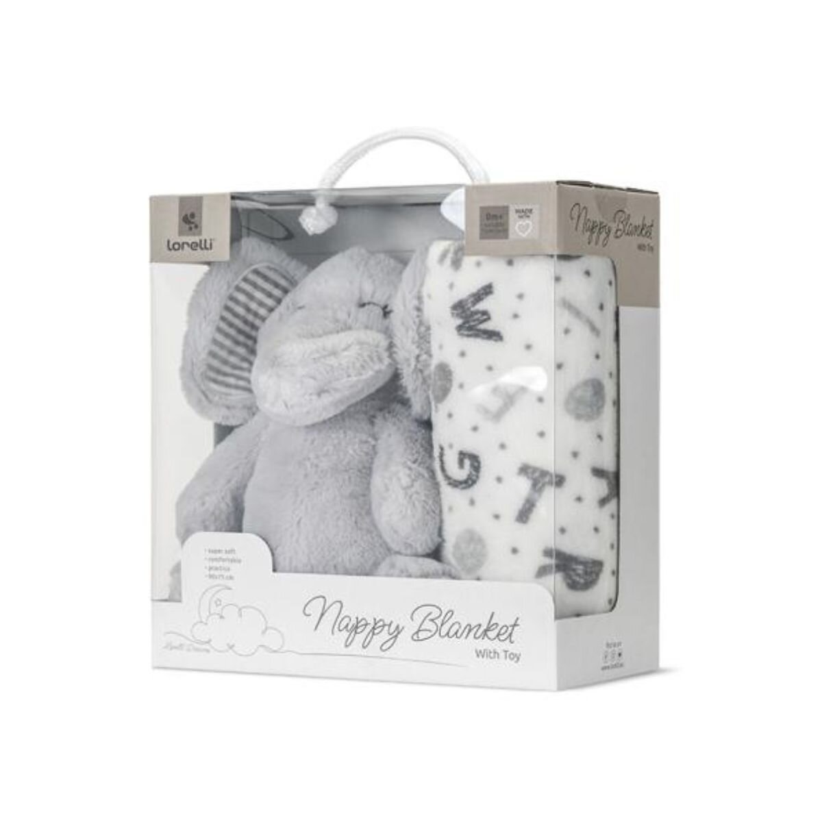 LORELLI Paturica moale cu jucarie din plus Nappy 90 x 75 cm Elefant Grey