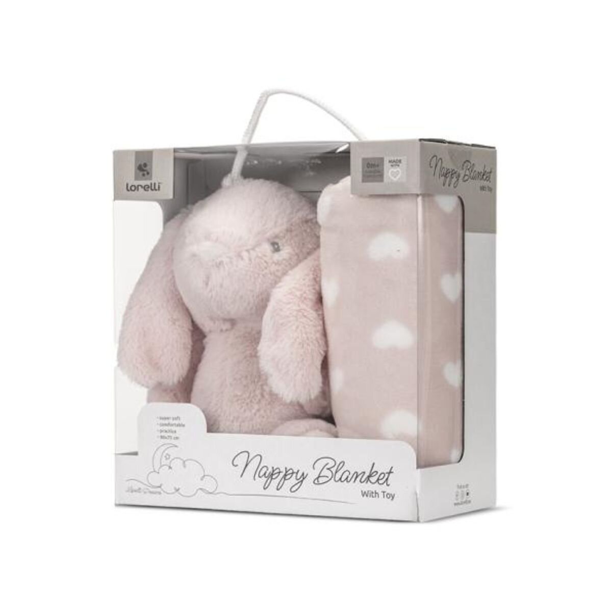 LORELLI Paturica moale cu jucarie din plus Nappy 90 x 75 cm Iepuras Pink