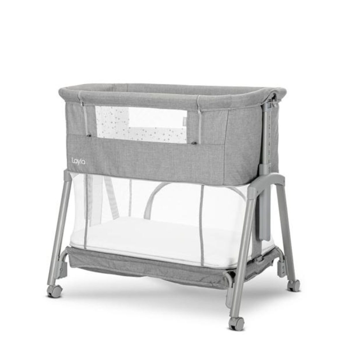 LORELLI Patut Co sleeper copii Layla 2 in 1 cu latura pliabila reglabil pe inaltime sistem anti-reflux Grey