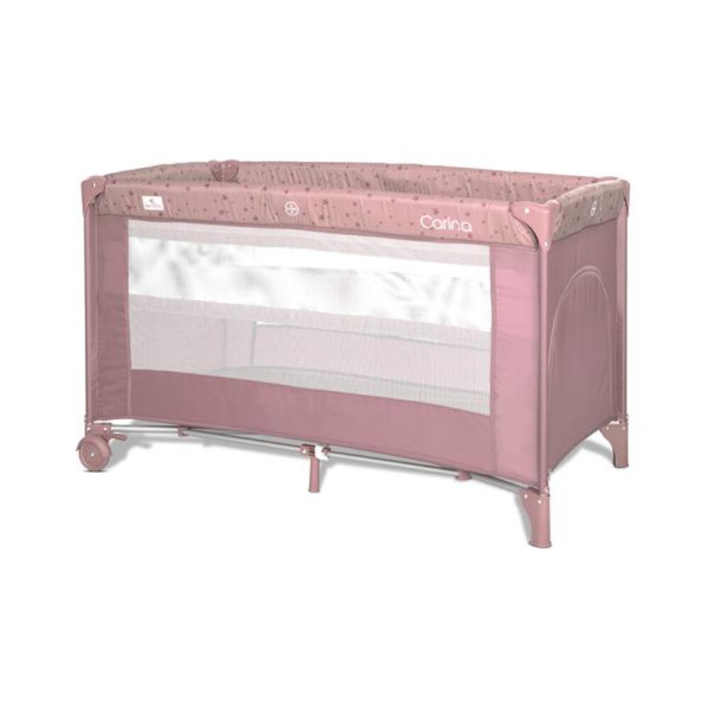 LORELLI Patut pliabil Carina 2 nivele deschidere laterala cu fermoar prevazut cu roti cu frana Pink Stars