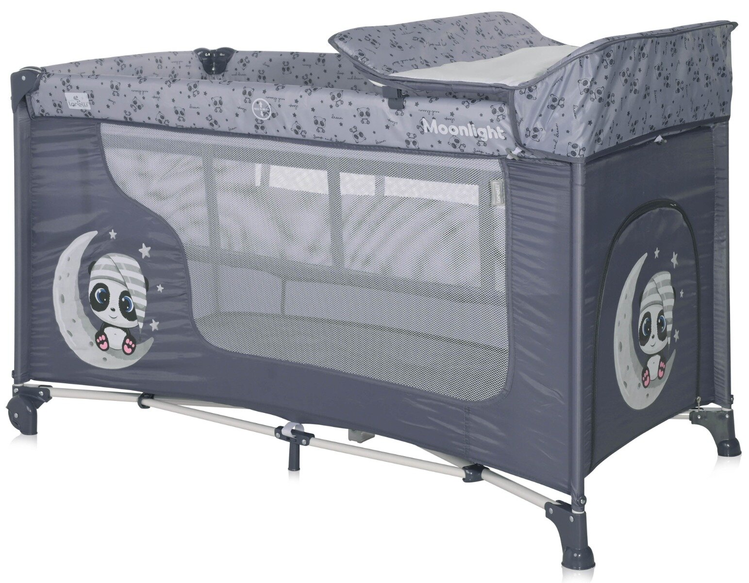 LORELLI Patut pliabil Moonlight 2 nivele Cool Grey Pandas