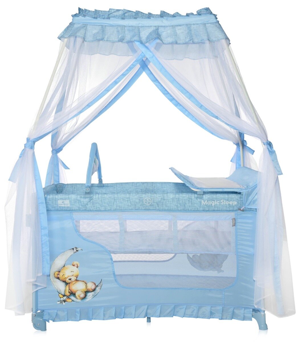 LORELLI Patut pliabil stil baldachin Magic Sleep cu accesorii Blue Moon Sleeping Bear