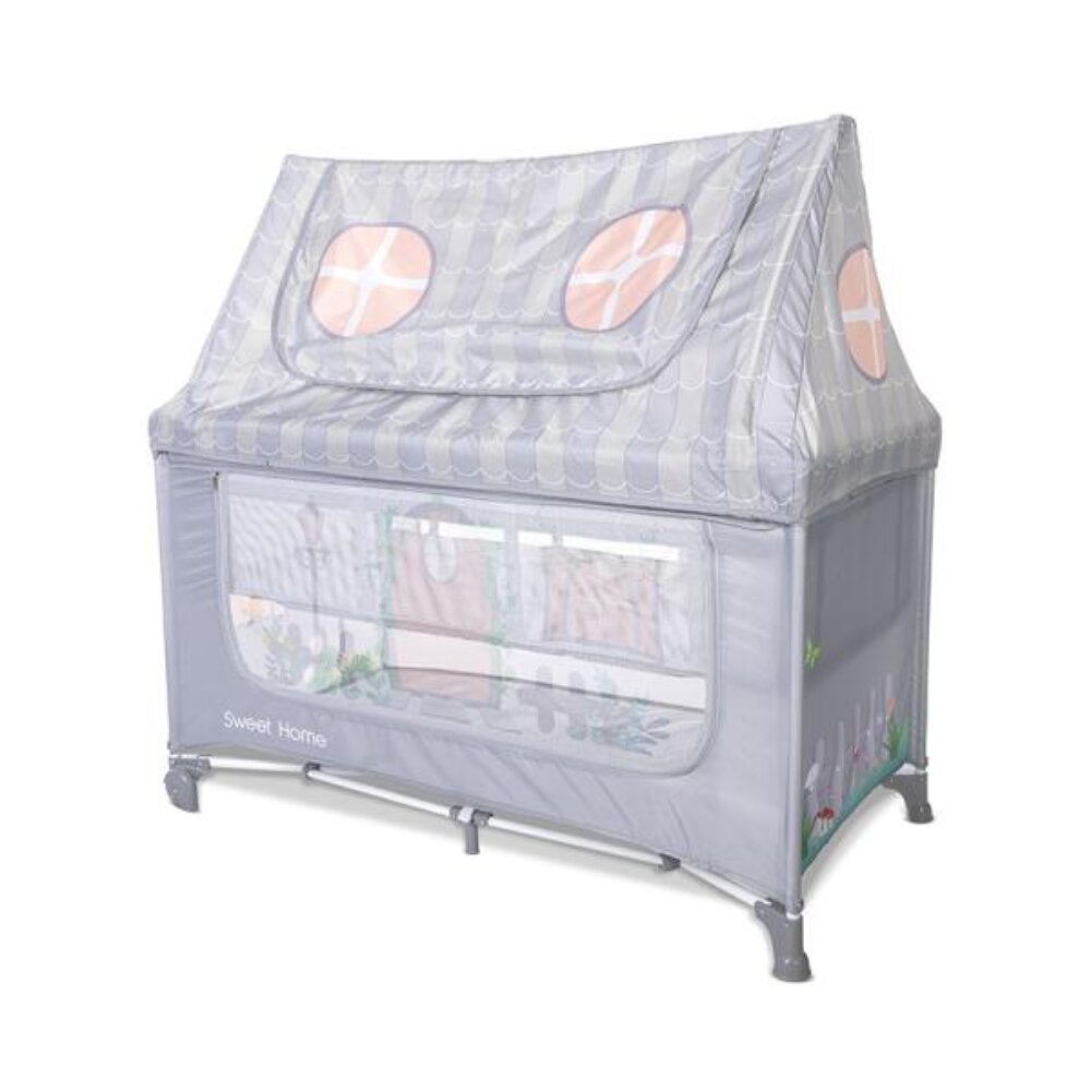LORELLI Patut pliabil Sweet Home 2 nivele acoperis detasabil cu plasa de insecte Grey