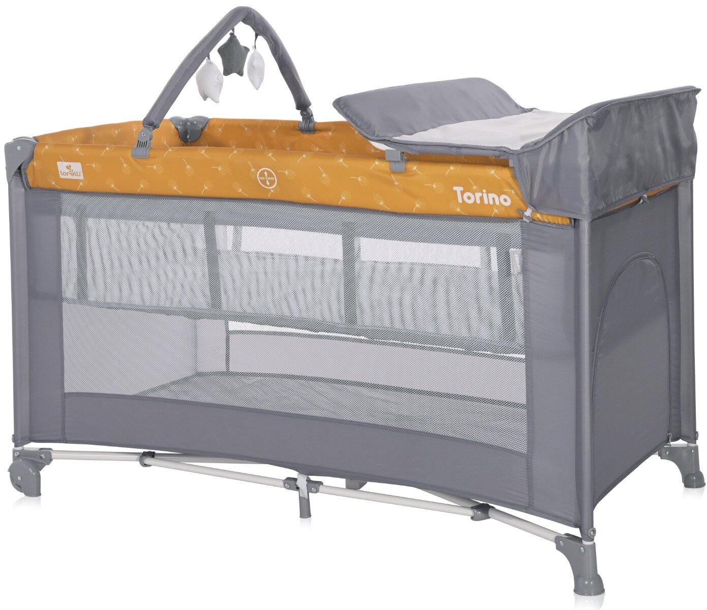 LORELLI Patut pliabil Torino Plus 2 nivele cu accesorii Lemon Curry Floral