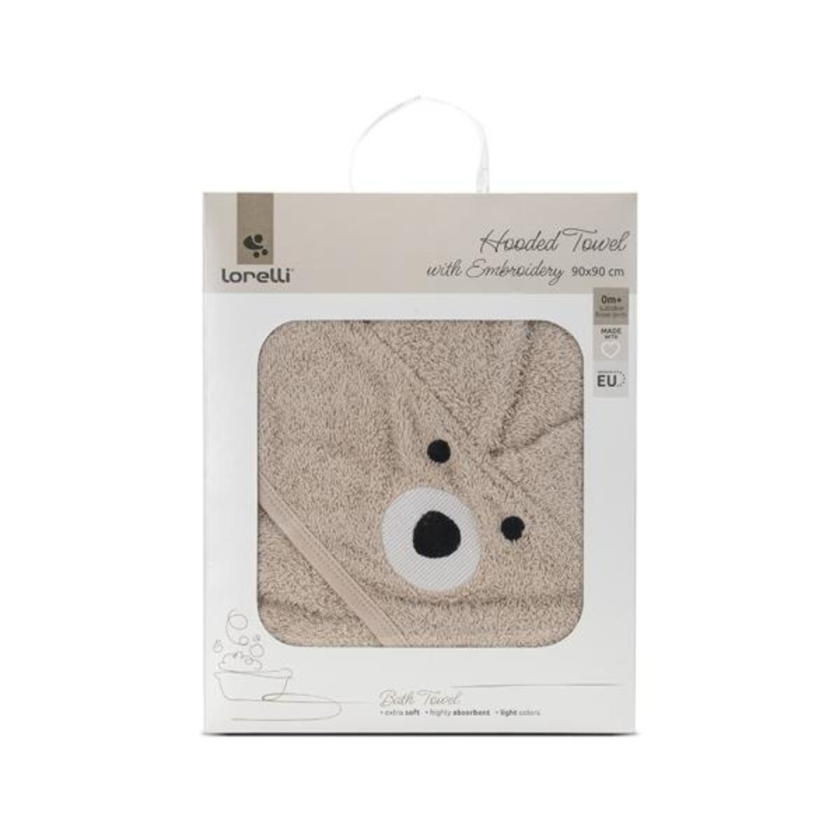 LORELLI Prosop de baie cu gluga si broderie 90 x 90 cm bumbac Soft Beige