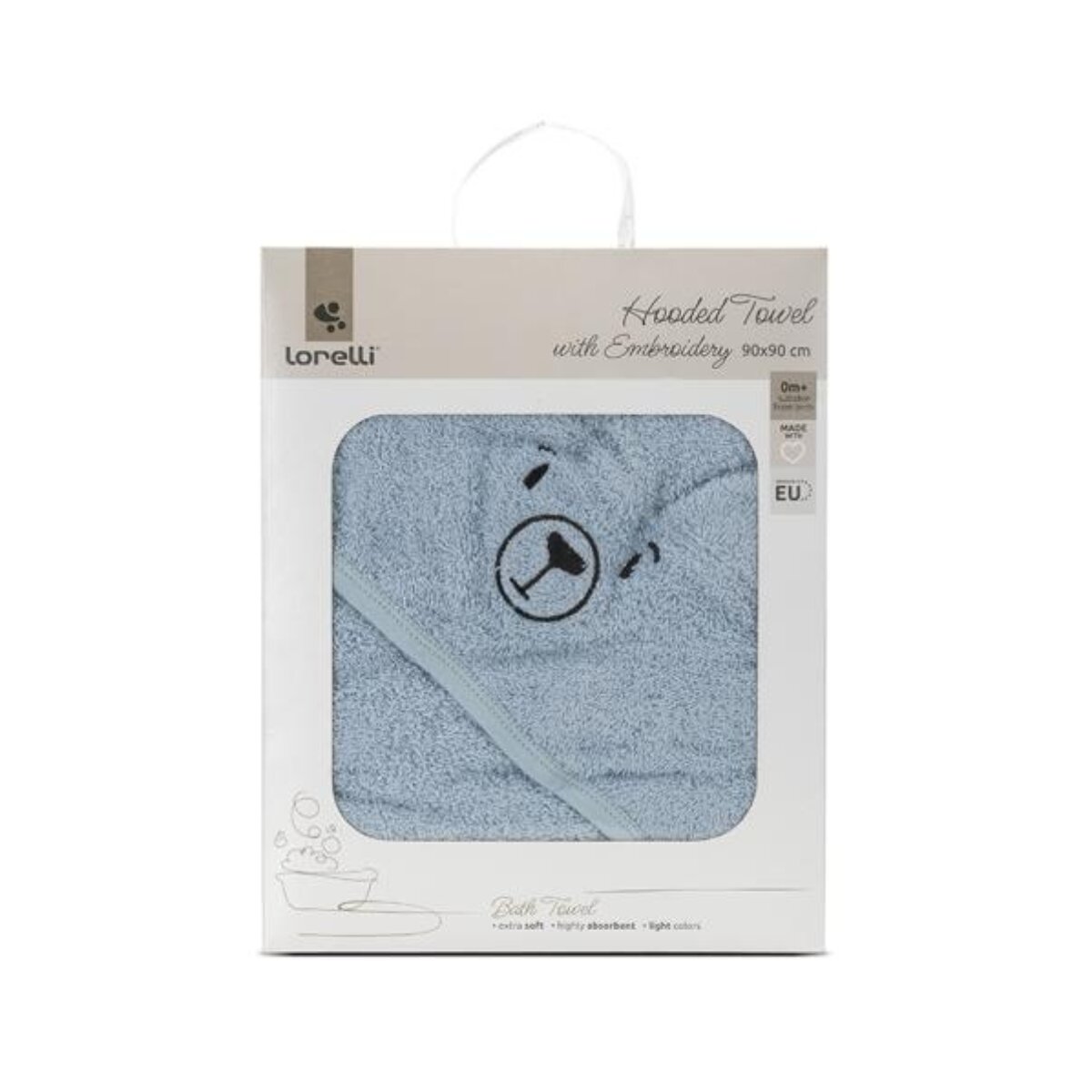 LORELLI Prosop de baie cu gluga si broderie 90 x 90 cm bumbac Soft Blue