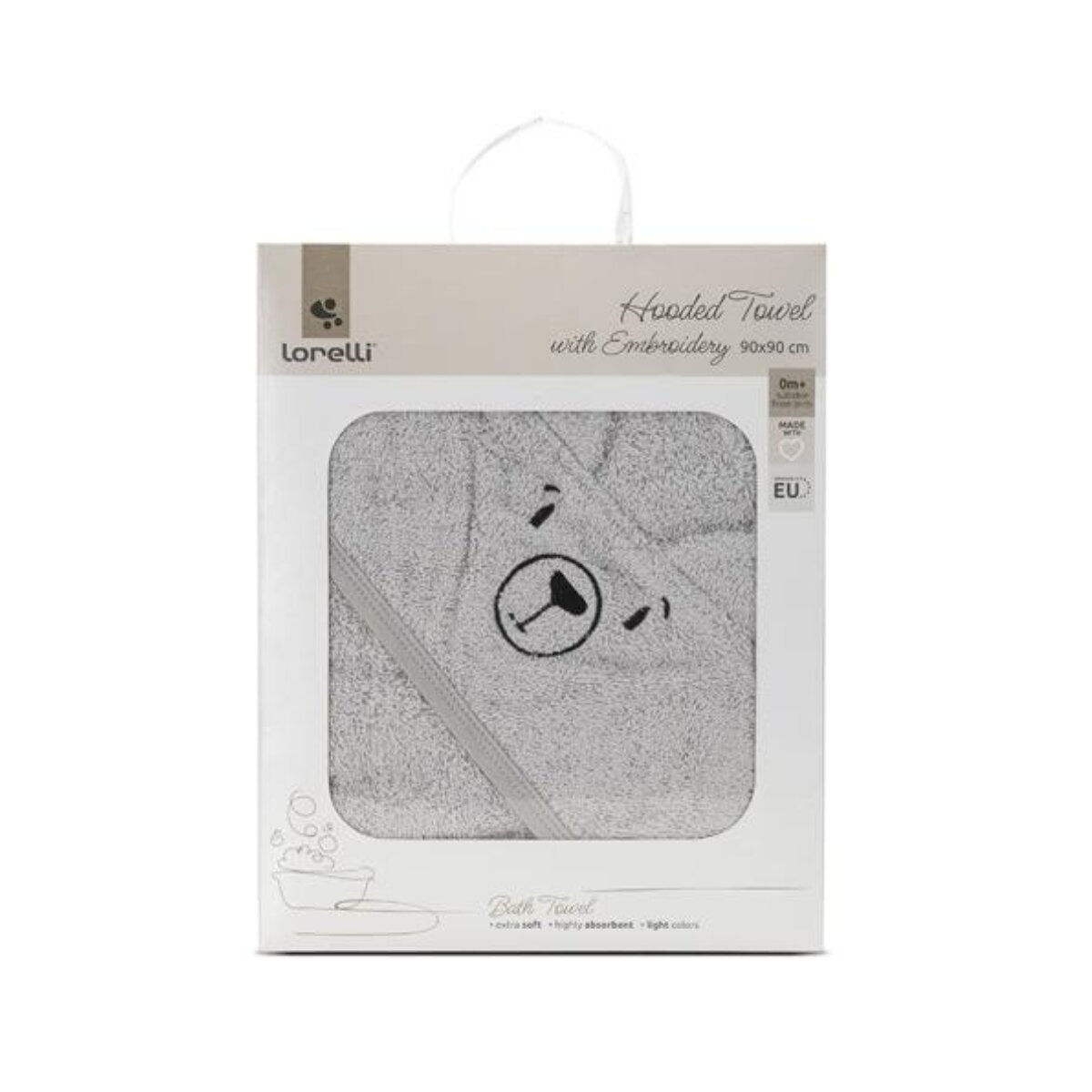 LORELLI Prosop de baie cu gluga si broderie 90 x 90 cm bumbac Soft Grey