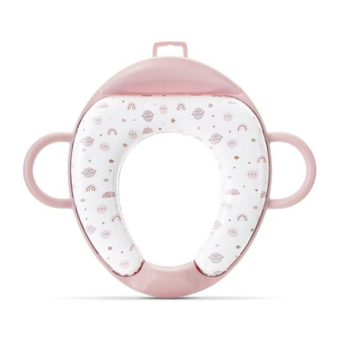 LORELLI Reductor pentru toaleta cu spatar si manere pernita moale detasabila Planets Pink