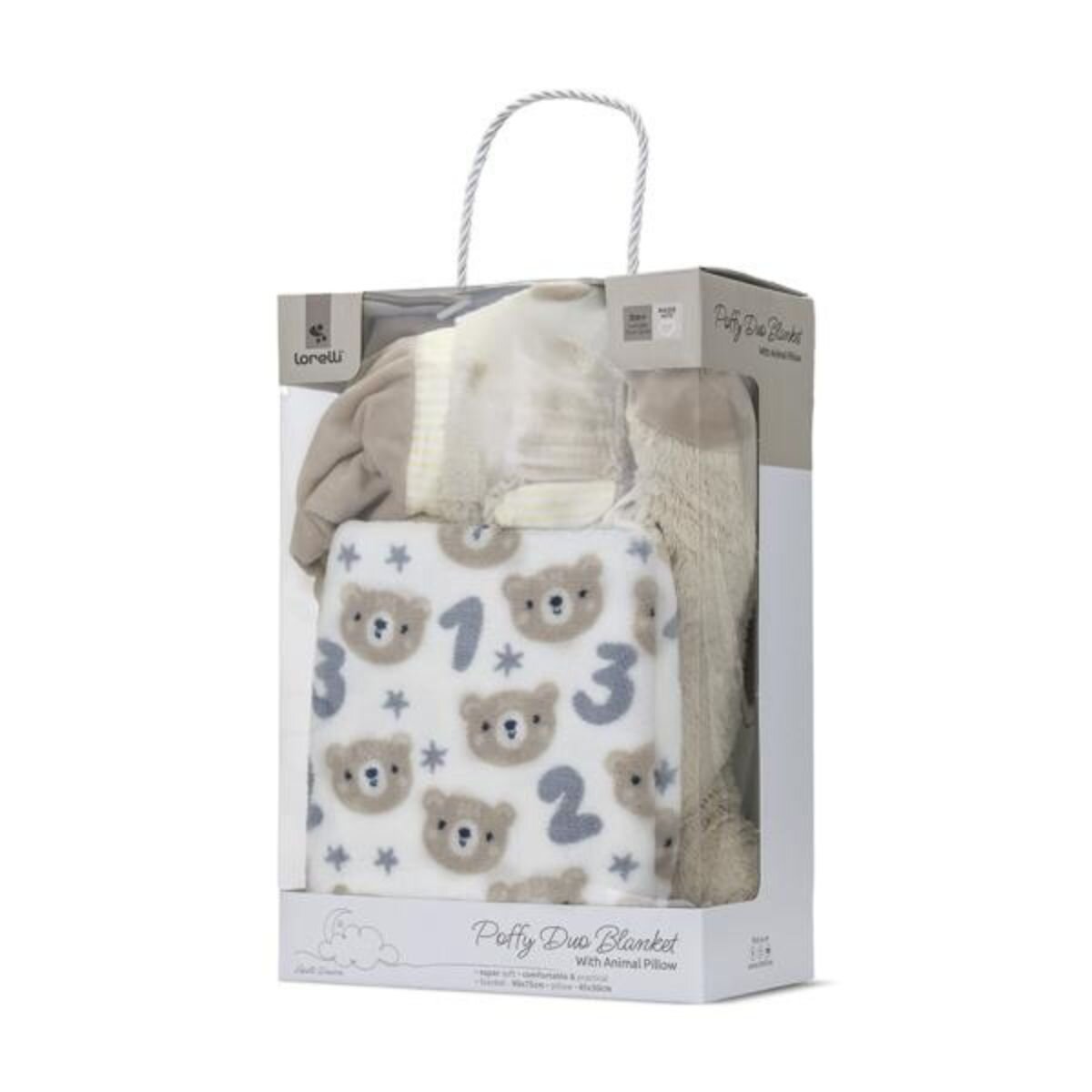 LORELLI Set 2 piese paturica moale 90 x 75 cm pernuta in forma de ursulet 45 x 30 cm Poffy Beige