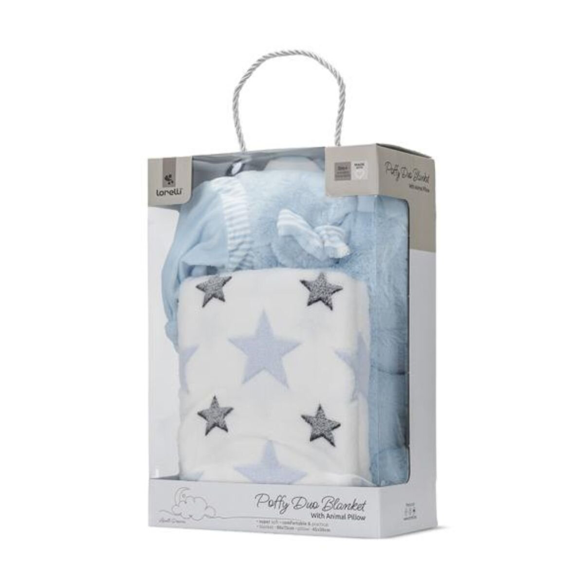 LORELLI Set 2 piese paturica moale 90 x 75 cm pernuta in forma de ursulet 45 x 30 cm Poffy Blue