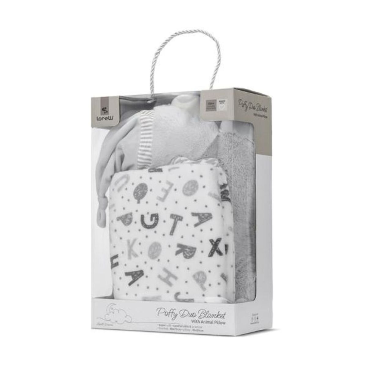 LORELLI Set 2 piese paturica moale 90 x 75 cm pernuta in forma de ursulet 45 x 30 cm Poffy Grey