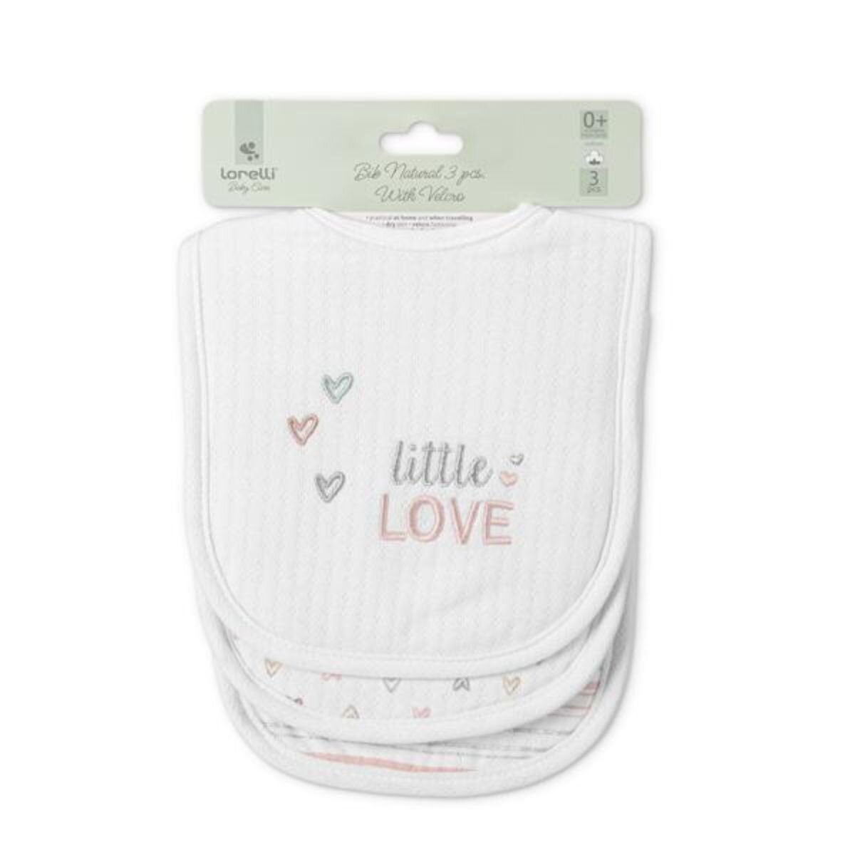 LORELLI Set 3 bavete bumbac inchidere cu velcro potrivit pentru hranire si in perioada eruptiei dentare Pink