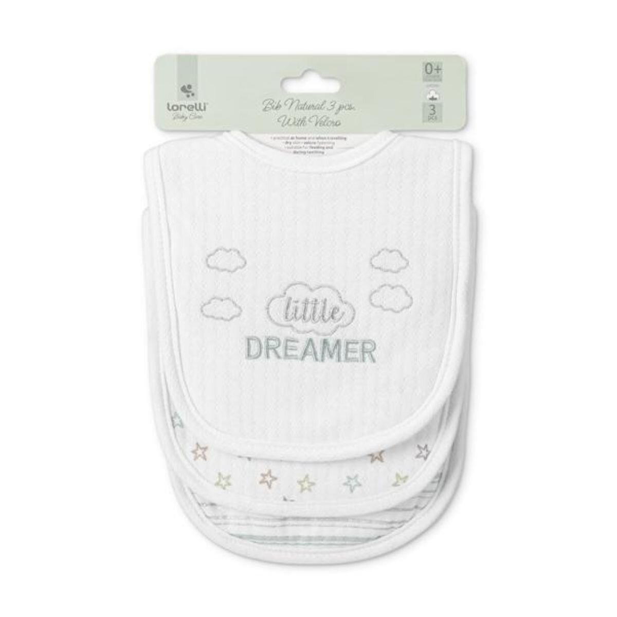 LORELLI Set 3 bavete bumbac inchidere cu velcro potrivit pentru hranire si in perioada eruptiei dentare White