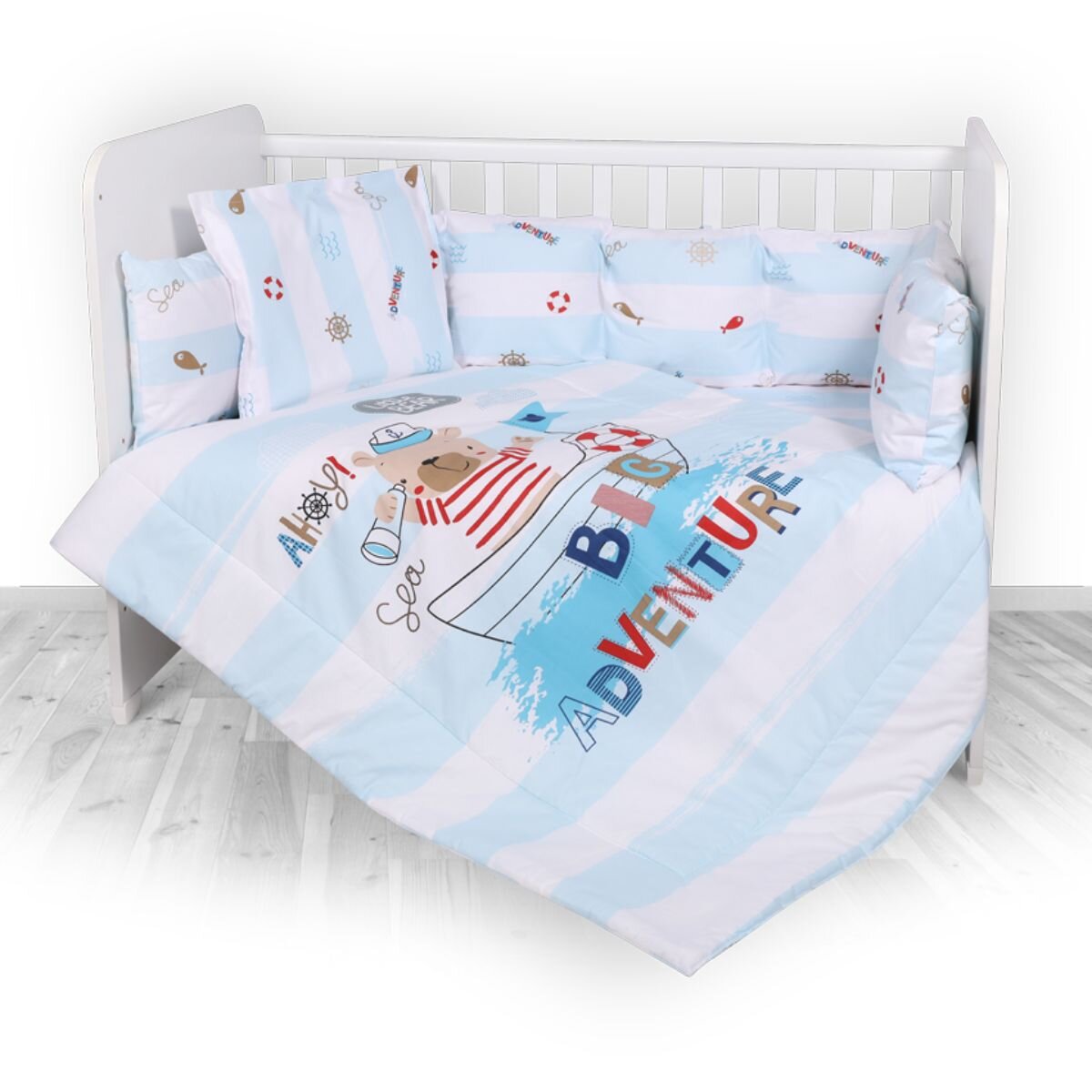 LORELLI Set lenjerie de pat cu 7 piese din bumbac ranforce Lily Adventure Blue